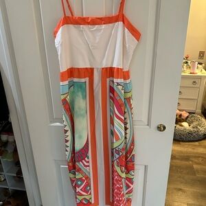 Vibrant Orange and White Women's Sundress L NWOT